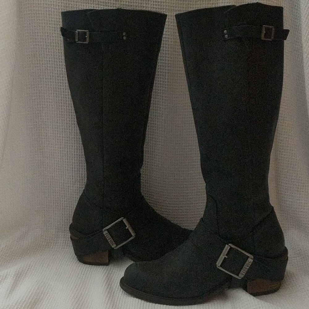 John Fluevog black tall buckle boots